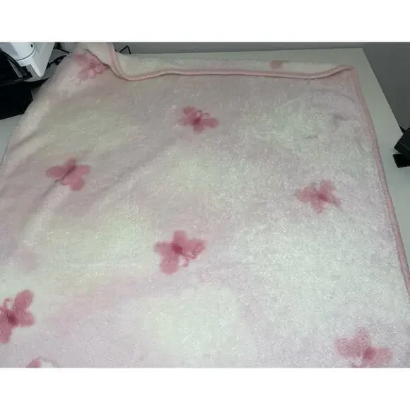 Carters Pink Bunny Baby Blanket Plush Fleece Rabbit Flowers Butterfly *READ*